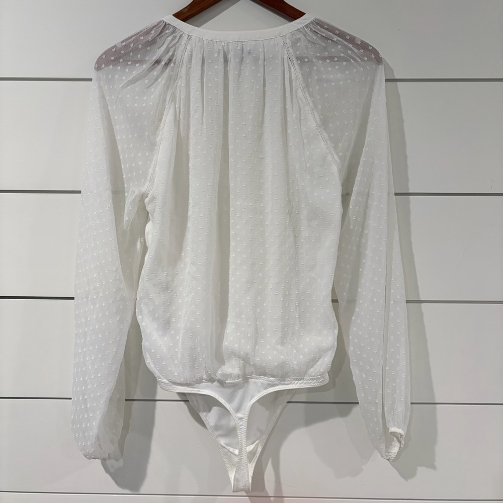 Abercrombie White Swiss Dot Sheer Bodysuit Blouse Cottagecore Coquette Medium - Picture 9 of 14